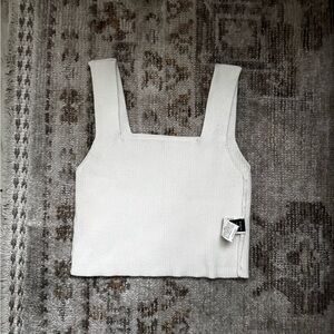 SHEIN Ribbed Square Neck Tank Top - Cream